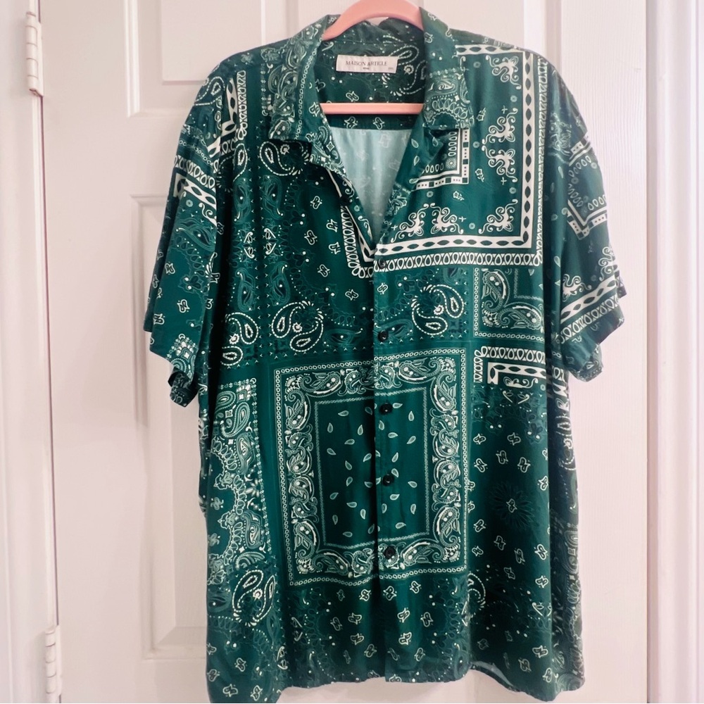 Green Paisley Men's Button Down Shirt